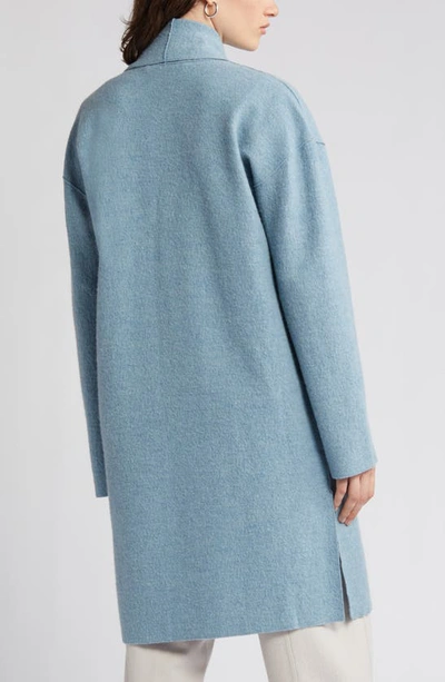 Shop Eileen Fisher Shawl Collar Wool Coat In Blue Steel