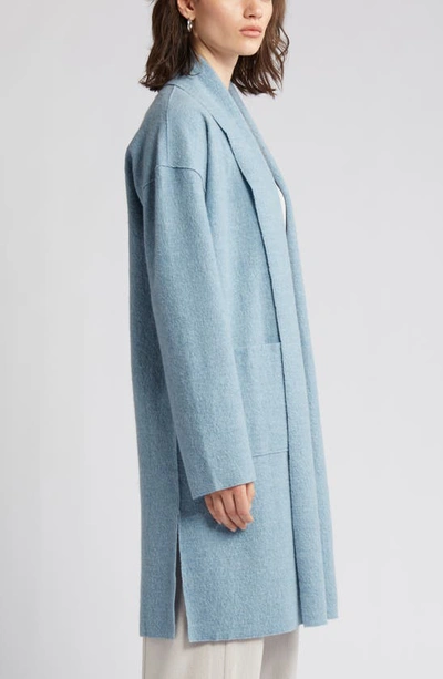 Shop Eileen Fisher Shawl Collar Wool Coat In Blue Steel
