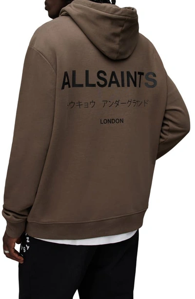 Shop Allsaints Underground Pullover Graphic Hoodie In Peat Khaki