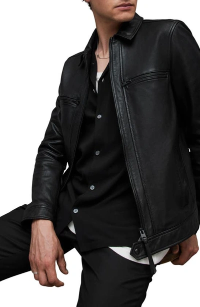 Allsaints Nellcot Zip Up Leather Jacket In Black