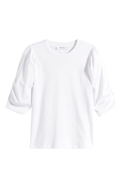 Shop Frame Frankie Puff Sleeve Organic Cotton Knit Top In Blanc