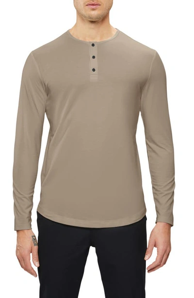 Shop Cuts Ao Curved Hem Long Sleeve Henley In Stone