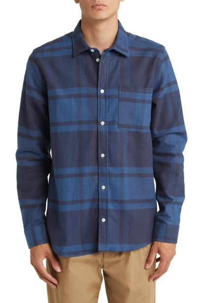 Shop Les Deux Jeremy Flannel Button-up Shirt In Dark Navy/ Midnight Blue