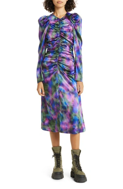 Shop Ganni Long Sleeve Silk Blend Dress In Simply Purple