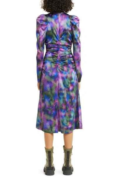 Shop Ganni Long Sleeve Silk Blend Dress In Simply Purple