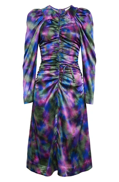 Shop Ganni Long Sleeve Silk Blend Dress In Simply Purple