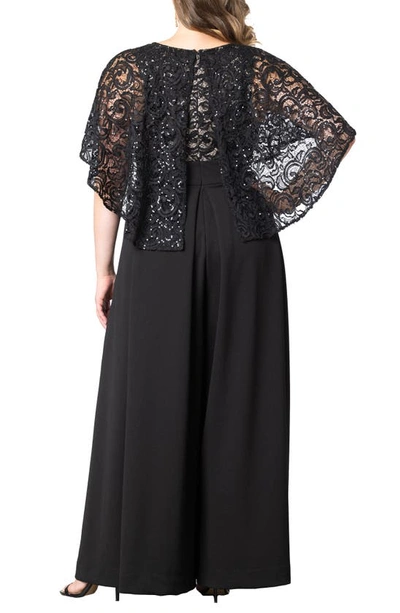 Kiyonna Sequin Lace Cape Jumpsuit In Black/ Nude