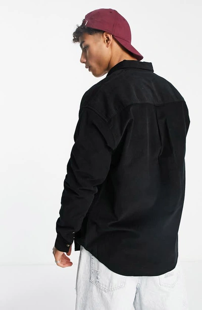 Shop Asos Design '90s Oversize Corduroy Button-down Shirt In Black