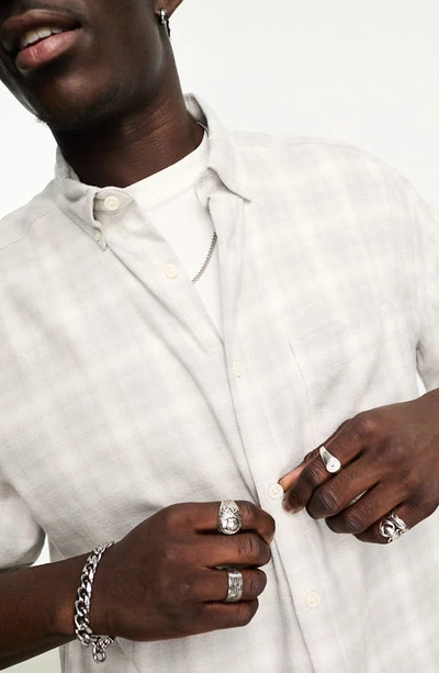 Shop Asos Design Boxy Oversize Plaid Short Sleeve Button-down Shirt In Light Grey