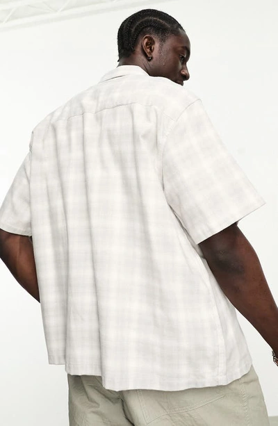 Shop Asos Design Boxy Oversize Plaid Short Sleeve Button-down Shirt In Light Grey