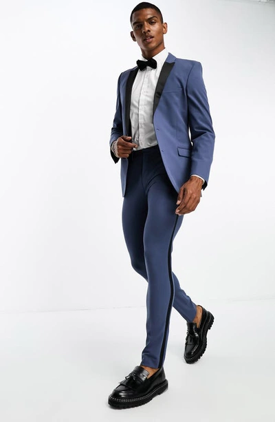 Shop Asos Design Skinny Suit Trousers In Mid Blue