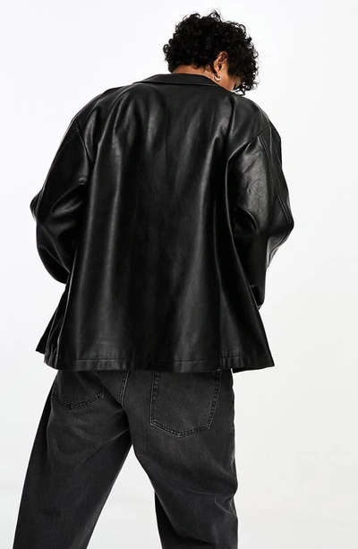 Shop Asos Design Faux Leather Shacket In Black