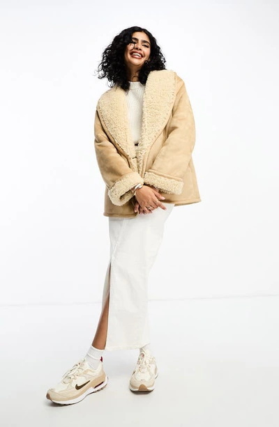 Asos Design Shawl Collar Aviator Jacket In Brown In Brown