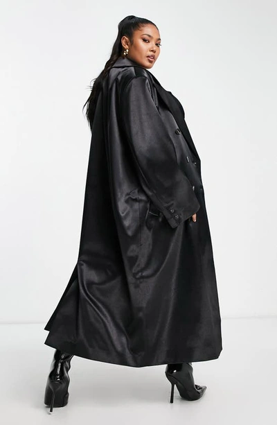Shop Asos Design Curve Satin Longline Coat In Black