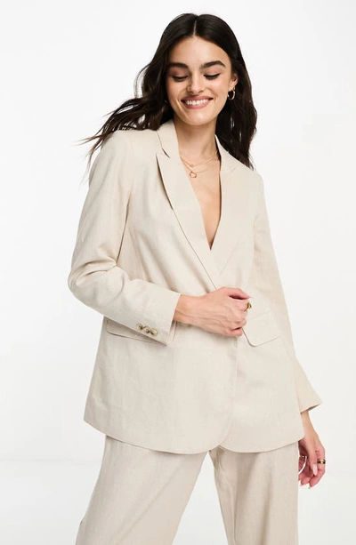 Shop Asos Design Double Breasted Suit Blazer In Beige