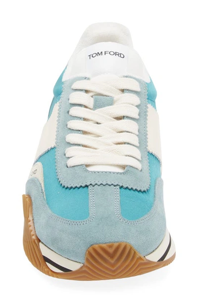 Shop Tom Ford James Mixed Media Low Top Sneaker In Sage/ Green/ Cream