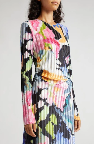 Shop Stine Goya Metallic Stripe Floral Long Sleeve Knit Dress In Artistic Floral