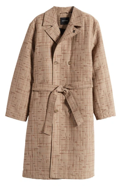 Shop Daily Paper Rashawn Double Breasted Long Coat In Oxford Beige/ Brown