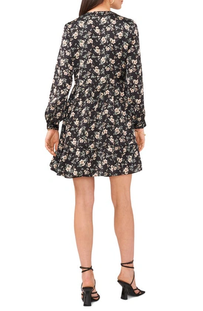 Shop Vince Camuto Floral Long Sleeve Minidress In Rich Black