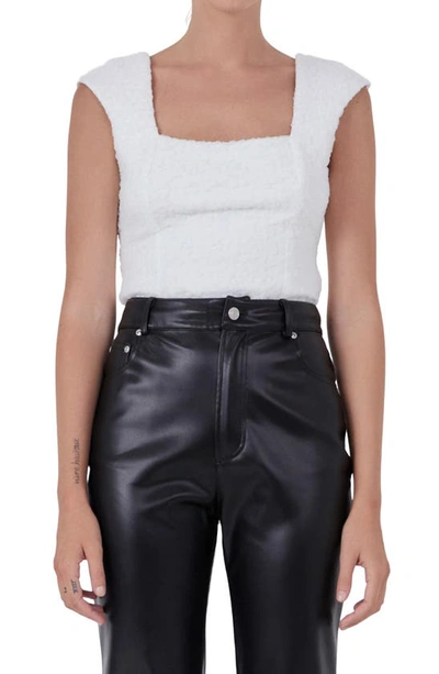 Endless Rose Textured Tulle Cap Sleeve Top In White