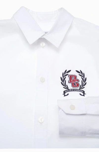 Shop Dolce & Gabbana Kids' Crest Logo Embroidered Button-up Shirt In Optical White