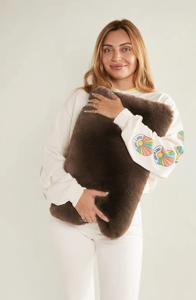 Shop Unhide Squish Fleece Lumbar Pillow In Chocolate Hare