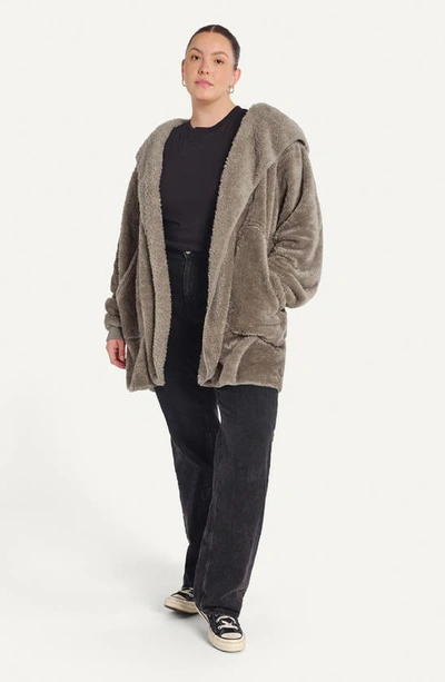 Shop Unhide Shleepy Hooded Fleece Wrap In Taupe Ducky