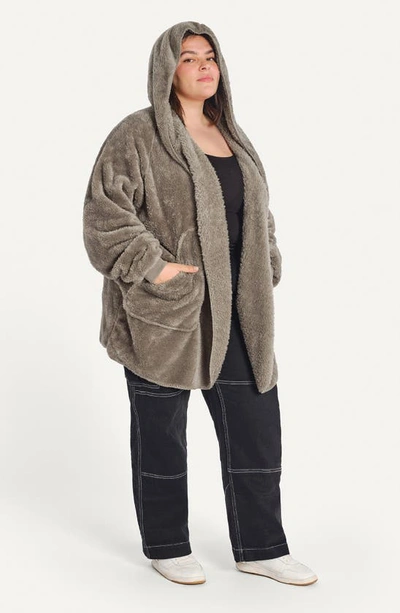 Shop Unhide Shleepy Hooded Fleece Wrap In Taupe Ducky