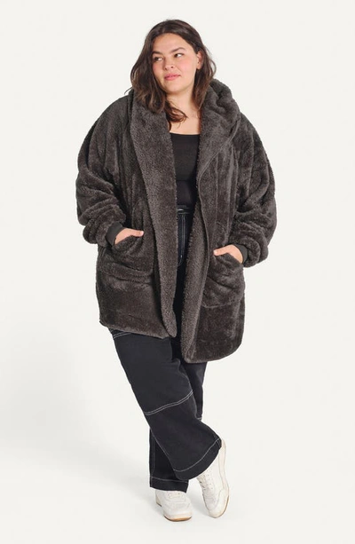 Shop Unhide Shleepy Hooded Fleece Wrap In Charcoal Charlie