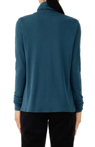 Eileen Fisher Heathered Long-sleeve Turtleneck Top In Alpine