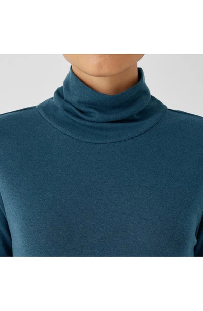 Eileen Fisher Heathered Long-sleeve Turtleneck Top In Alpine