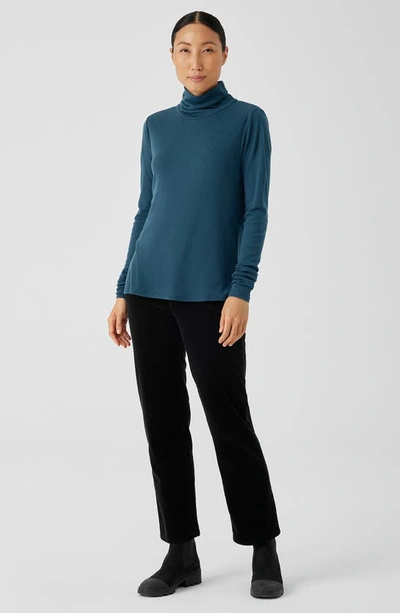 Eileen Fisher Heathered Long-sleeve Turtleneck Top In Alpine