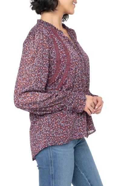 Gibsonlook Floral Long Sleeve Button-up Blouse In Berry/ Denim Ditsy
