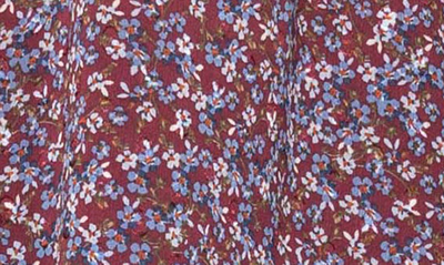 Gibsonlook Floral Long Sleeve Button-up Blouse In Berry/ Denim Ditsy