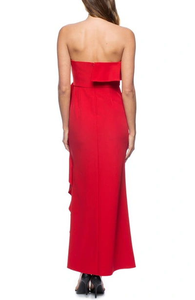 Shop Marina Cascade Ruffle Off The Shoulder Gown In Red
