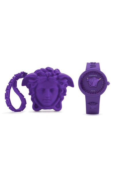 Shop Versace Medusa Pop Silicone Strap Watch, 39mm In Purple