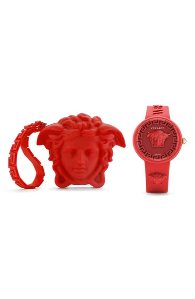 Shop Versace Medusa Pop Silicone Strap Watch, 39mm In Red