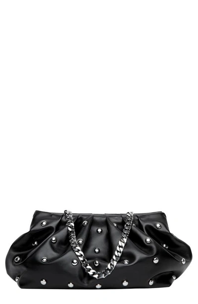 Shop Liselle Kiss Julie Studded Leather Clutch In Black/ Silver