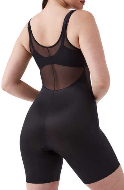 Shop Spanx Open Bust Mid Thigh Bodysuit In Very Black
