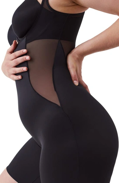 Shop Spanx Open Bust Mid Thigh Bodysuit In Very Black