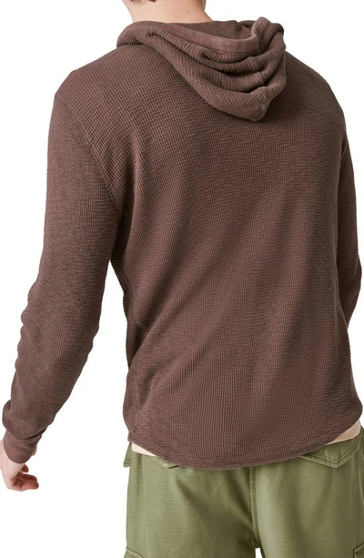 Shop Lucky Brand Garment Dye Thermal Hooded Henley In Seal Brown