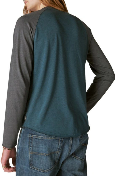 Shop Lucky Brand Venice Burnout Cotton Blend Long Sleeve T-shirt In Teal Multi