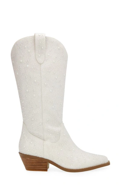 Shop Betsey Johnson Dalas Embellished Western Boot In Pearl