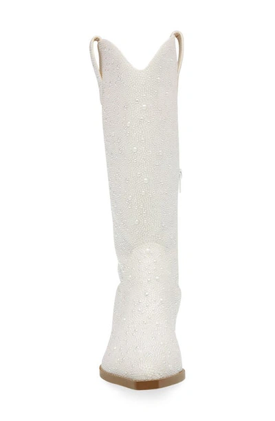 Shop Betsey Johnson Dalas Embellished Western Boot In Pearl