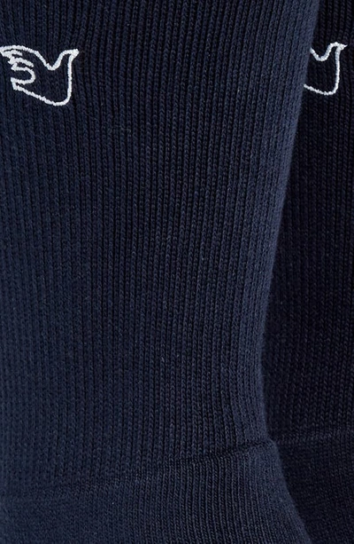 Shop Palmes Assorted 2-pack Embroidered Logo Stripe Quarter Socks In Navy