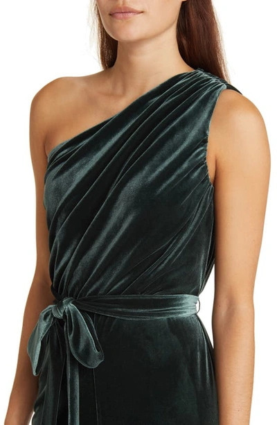 Shop Anne Klein One-shoulder Velvet Jumpsuit In Pine Forest