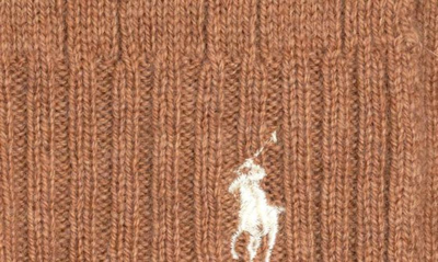 Shop Polo Ralph Lauren Logo Embroidered Wool & Cashmere Cable Stitch Scarf In Camel