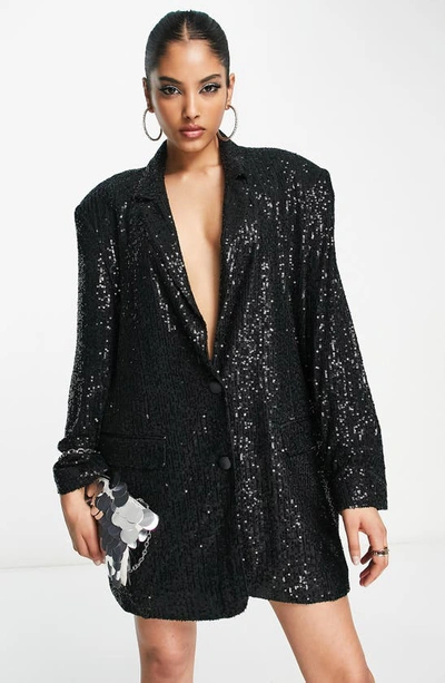 Shop Asos Design Oversize Sequin Blazer In Black