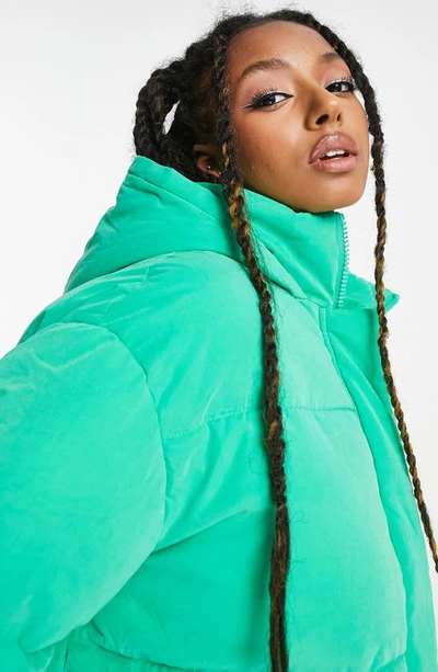 Shop Asos Design Peached Hooded Puffer Jacket In Medium Green