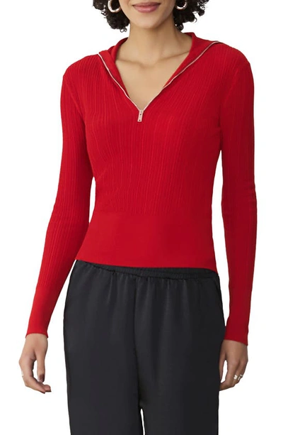 Shop Gstq Fine Rib Long Sleeve Quarter Zip Sweater In Valentine Red